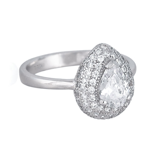 92.5 Silver Rhodium Plated Swiss Zirconia White Pear Ring