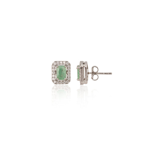925 Sterling Silver Solitaire Rectangular Set With Chain and Earring