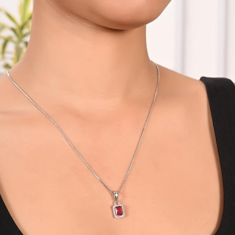 925 Sterling Silver Solitaire Rectangular Set With Chain and Earring