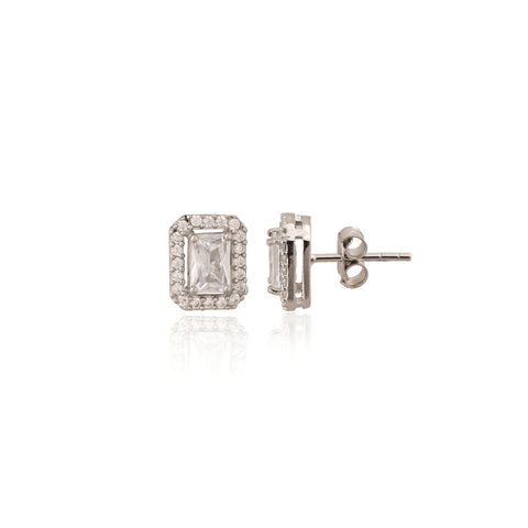 925 Sterling Silver Solitaire Rectangular Set With Chain and Earring