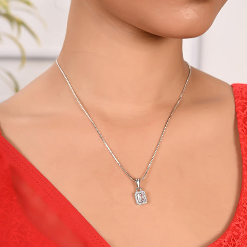 925 Sterling Silver Solitaire Rectangular Set With Chain and Earring