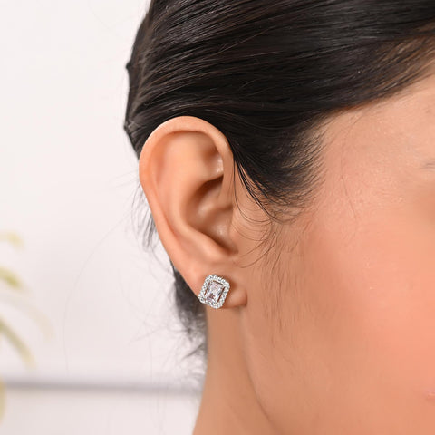 925 Sterling Silver Solitaire Rectangular Set With Chain and Earring