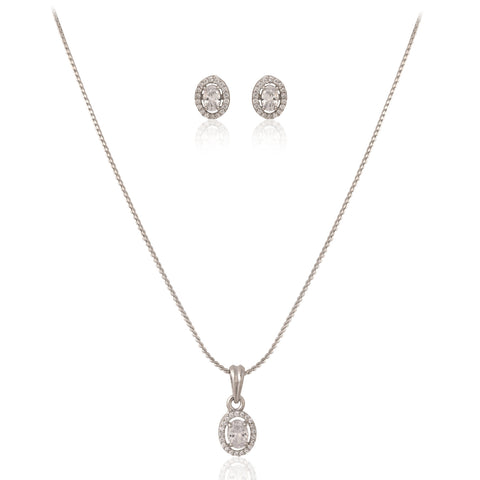 925 Sterling Silver Solitaire Oval Set With Chain and Earring