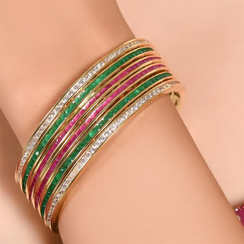 Gold Plated Multi Color 6 Pc American Diamond Channel Bangle Set