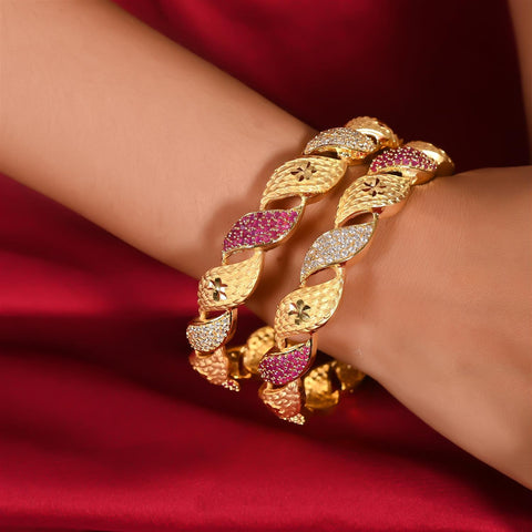 Gold Plated Red White CZ Frosting American diamond Bangle