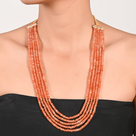 Handmade Semi-Precious Orange Beads Mala for Women