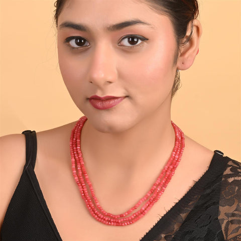 Semi-Precious Pink Beads Necklace for Women