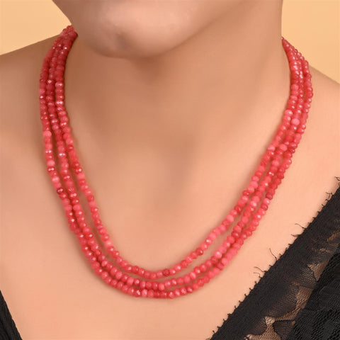 Semi-Precious Pink Beads Necklace for Women