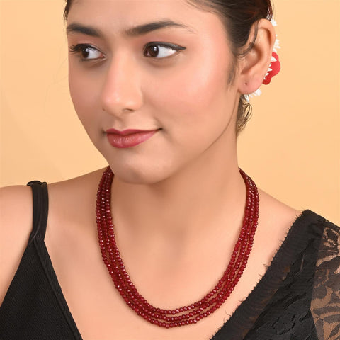 Semi-Precious Ruby Coloured Beads Mala for Women