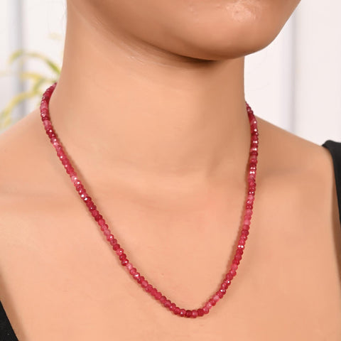 Radiant and Alluring: Semi-Precious Magenta Rani Beads Necklace for Women