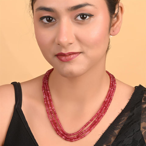 Radiant and Alluring: Semi-Precious Magenta Rani Beads Necklace for Women