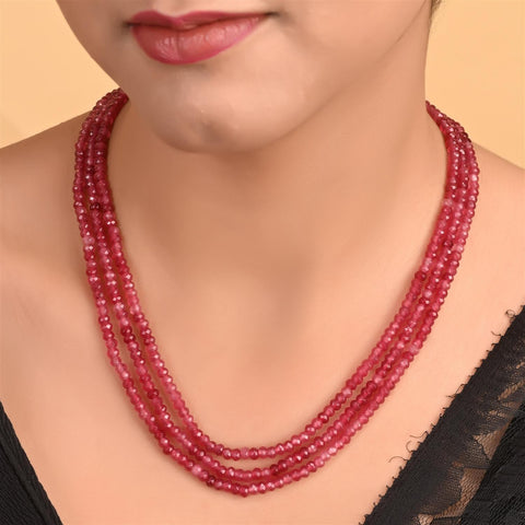 Radiant and Alluring: Semi-Precious Magenta Rani Beads Necklace for Women