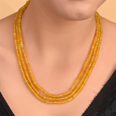 Semi-Precious Yellow Saphire Beads Necklace for Women