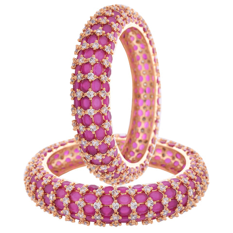 Gold Plated Red American Diamond CZ Heavy Bold Kada Bangle