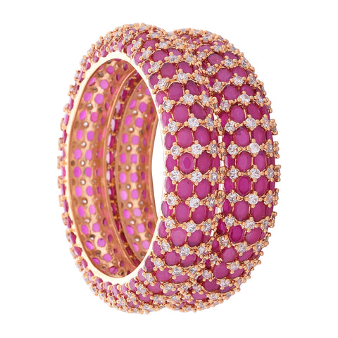 Gold Plated Red American Diamond CZ Heavy Bold Kada Bangle