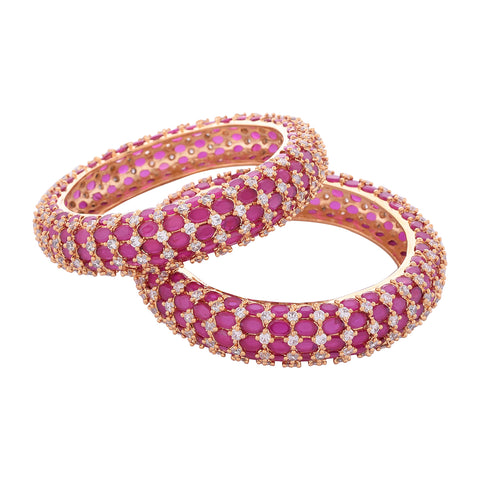 Gold Plated Red American Diamond CZ Heavy Bold Kada Bangle