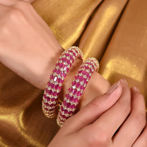 Gold Plated Red American Diamond CZ Heavy Bold Kada Bangle