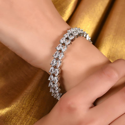 Silver Plated White Pear CZ American Diamond Bangle