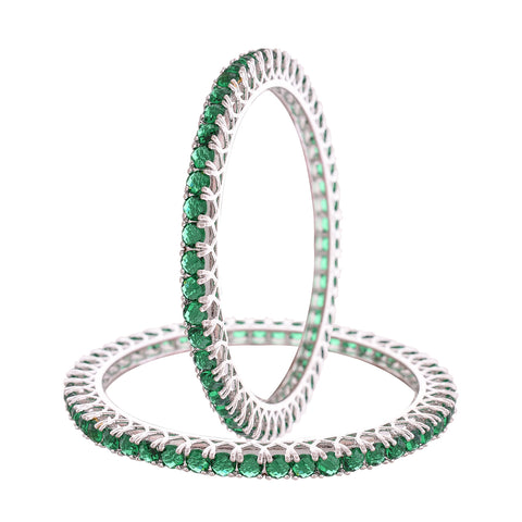 Silver-plated Green Hydro Round American Diamond CZ Bangle