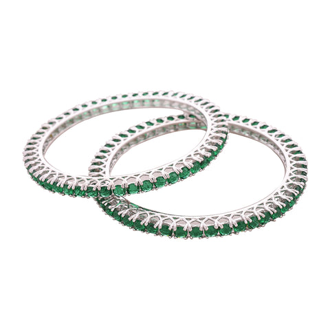 Silver-plated Green Hydro Round American Diamond CZ Bangle