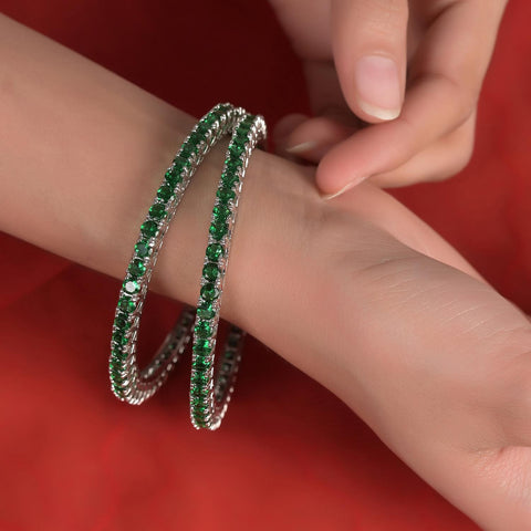 Silver-plated Green Hydro Round American Diamond CZ Bangle