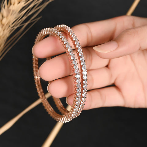 Rose Gold Plated White Round CZ Solitaire Bangle