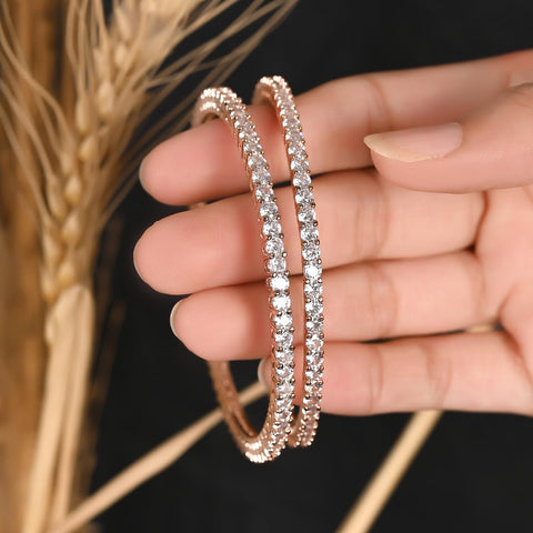 Rose Gold Plated White Round CZ Solitaire Bangle