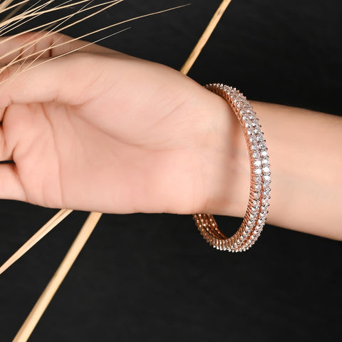 Rose Gold Plated White Round CZ Solitaire Bangle