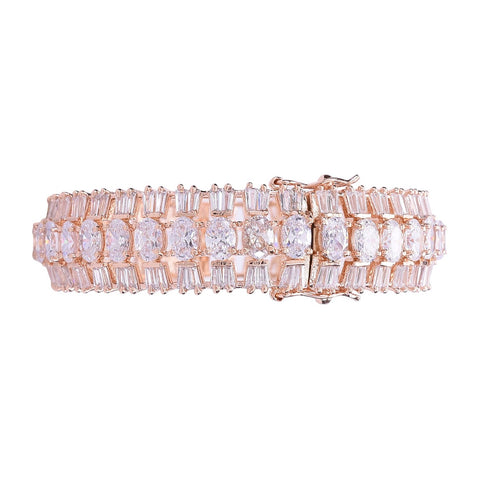 Rose Gold Plated White American Diamond CZ Heavy Openable Kada Bangle
