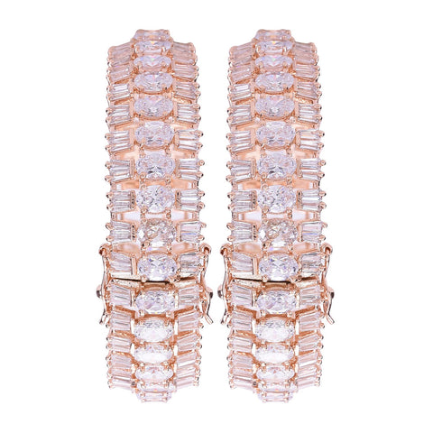 Rose Gold Plated White American Diamond CZ Heavy Openable Kada Bangle