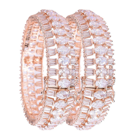 Rose Gold Plated White American Diamond CZ Heavy Openable Kada Bangle