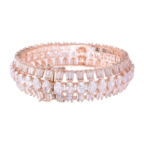 Rose Gold Plated White American Diamond CZ Heavy Openable Kada Bangle