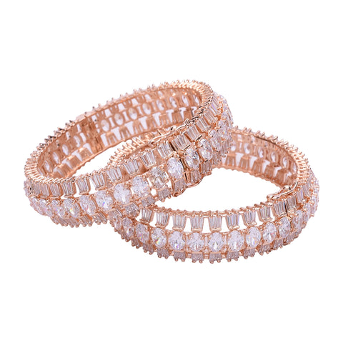 Rose Gold Plated White American Diamond CZ Heavy Openable Kada Bangle