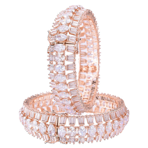 Rose Gold Plated White American Diamond CZ Heavy Openable Kada Bangle
