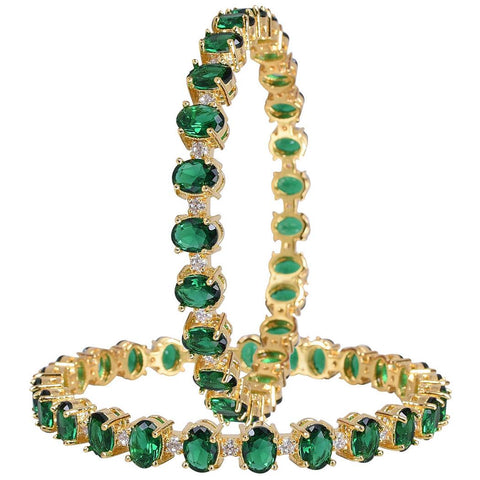 Stunning Brass Bangle with Green CZ Stones for a Touch of Elegance