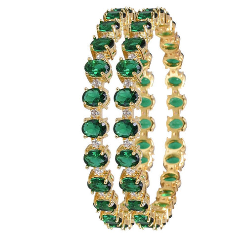 Stunning Brass Bangle with Green CZ Stones for a Touch of Elegance