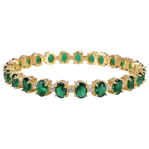 Stunning Brass Bangle with Green CZ Stones for a Touch of Elegance