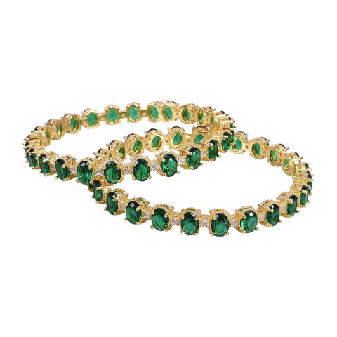 Stunning Brass Bangle with Green CZ Stones for a Touch of Elegance