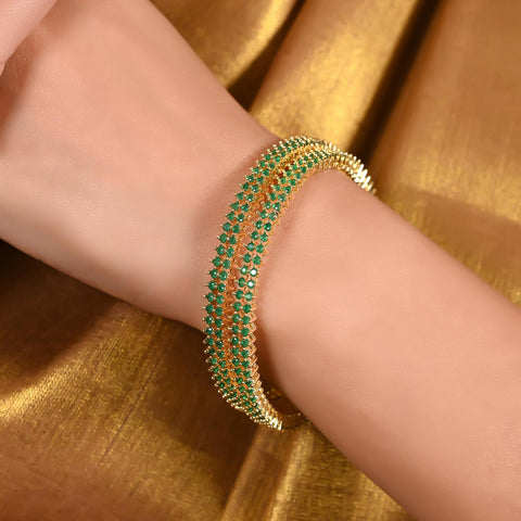 Gold Plated Green CZ Double Line Bangle