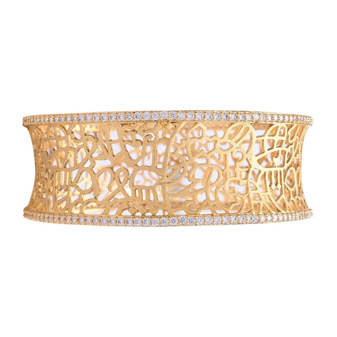 Gold plated Filigree Design White American Diamond CZ Light Bangle Kada