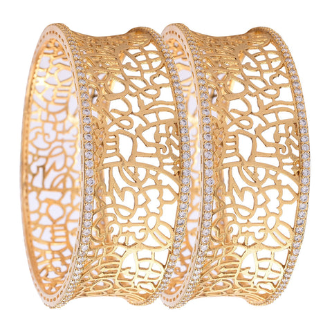 Gold plated Filigree Design White American Diamond CZ Light Bangle Kada