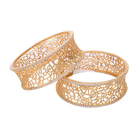 Gold plated Filigree Design White American Diamond CZ Light Bangle Kada