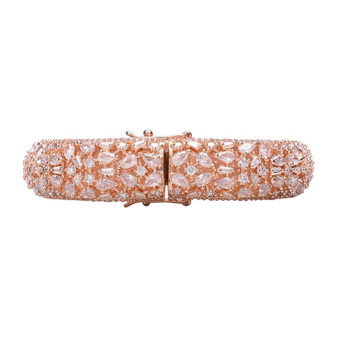 Rose Gold & Silver Plated White American Diamond CZ Single Piece Openable Kada Bangle