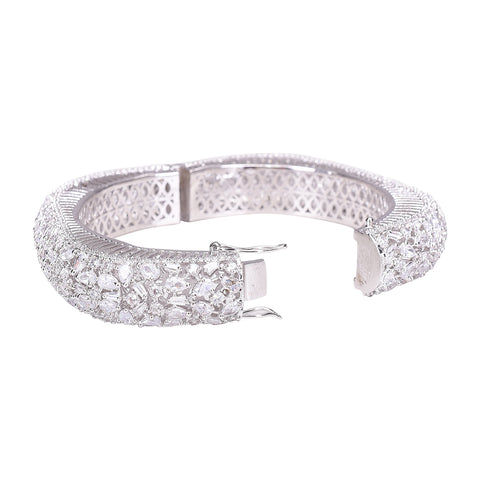 Rose Gold & Silver Plated White American Diamond CZ Single Piece Openable Kada Bangle