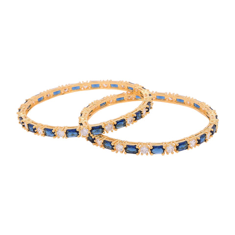 Gold Plated Blue American Diamond CZ Sleek Bangle