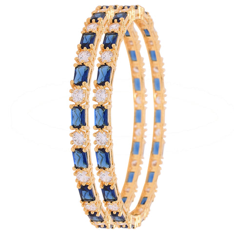 Gold Plated Blue American Diamond CZ Sleek Bangle