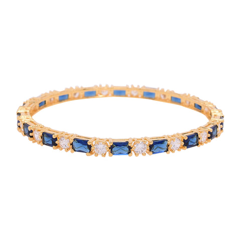 Gold Plated Blue American Diamond CZ Sleek Bangle