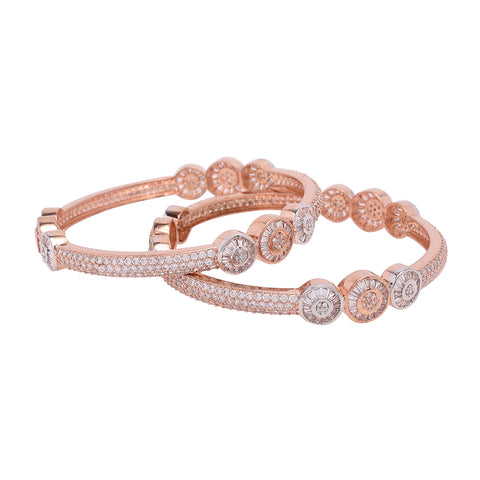 Rose Gold Silver Dual Plated White American Diamond CZ Baguette Fine Bangle