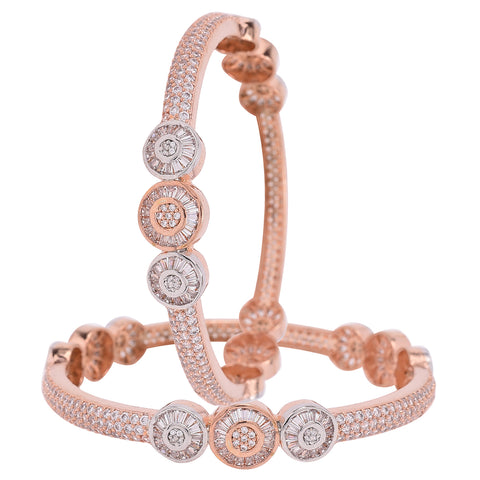 Rose Gold Silver Dual Plated White American Diamond CZ Baguette Fine Bangle