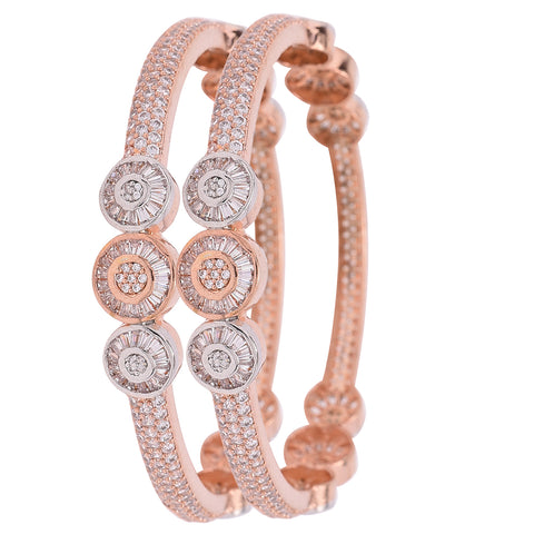 Rose Gold Silver Dual Plated White American Diamond CZ Baguette Fine Bangle